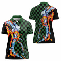 Japanese Asanoha Pattern Women Polo Shirt Sun Flame Slayer Dragon Hinokami Kagura Spirit - Wonder Print Shop