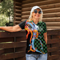 Japanese Asanoha Pattern Women Polo Shirt Sun Flame Slayer Dragon Hinokami Kagura Spirit - Wonder Print Shop