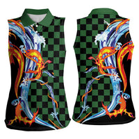 Japanese Asanoha Pattern Women Sleeveless Polo Shirt Sun Flame Slayer Dragon Hinokami Kagura Spirit - Wonder Print Shop