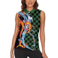 Japanese Asanoha Pattern Women Sleeveless Polo Shirt Sun Flame Slayer Dragon Hinokami Kagura Spirit - Wonder Print Shop