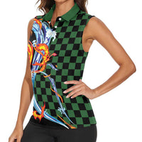 Japanese Asanoha Pattern Women Sleeveless Polo Shirt Sun Flame Slayer Dragon Hinokami Kagura Spirit - Wonder Print Shop