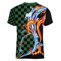 Japanese Asanoha Pattern Women V-Neck T-Shirt Sun Flame Slayer Dragon Hinokami Kagura Spirit - Wonder Print Shop