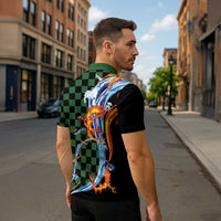 Japanese Asanoha Pattern Zipper Polo Shirt Sun Flame Slayer Dragon Hinokami Kagura Spirit - Wonder Print Shop