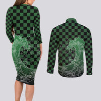 Japanese Asanoha Pattern Couples Matching Long Sleeve Bodycon Dress and Long Sleeve Button Shirt Water Breathing Slayer Dragon - Wonder Print Shop