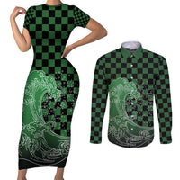 Japanese Asanoha Pattern Couples Matching Short Sleeve Bodycon Dress and Long Sleeve Button Shirt Water Breathing Slayer Dragon - Wonder Print Shop