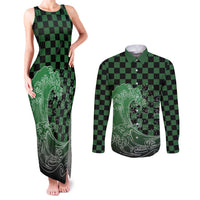 Japanese Asanoha Pattern Couples Matching Tank Maxi Dress and Long Sleeve Button Shirt Water Breathing Slayer Dragon - Wonder Print Shop