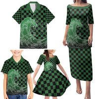 Japanese Asanoha Pattern Family Matching Puletasi and Hawaiian Shirt Water Breathing Slayer Dragon - Wonder Print Shop