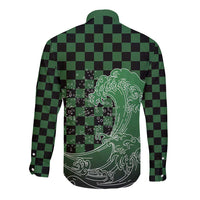 Japanese Asanoha Pattern Long Sleeve Button Shirt Water Breathing Slayer Dragon - Wonder Print Shop