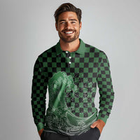 Japanese Asanoha Pattern Long Sleeve Polo Shirt Water Breathing Slayer Dragon - Wonder Print Shop