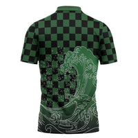 Japanese Asanoha Pattern Zipper Polo Shirt Water Breathing Slayer Dragon - Wonder Print Shop