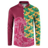 Japanese Bishamon-Kikkou Pattern Button Sweatshirt Water Pillar Silent River Flow - Wonder Print Shop