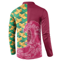 Japanese Bishamon-Kikkou Pattern Button Sweatshirt Water Pillar Silent River Flow - Wonder Print Shop