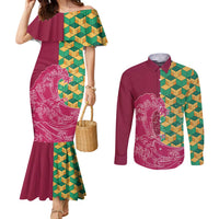 Japanese Bishamon-Kikkou Pattern Couples Matching Mermaid Dress and Long Sleeve Button Shirt Water Pillar Silent River Flow - Wonder Print Shop