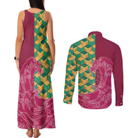 Japanese Bishamon-Kikkou Pattern Couples Matching Tank Maxi Dress and Long Sleeve Button Shirt Water Pillar Silent River Flow - Wonder Print Shop