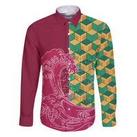 Japanese Bishamon-Kikkou Pattern Family Matching Puletasi and Hawaiian Shirt Water Pillar Silent River Flow - Wonder Print Shop