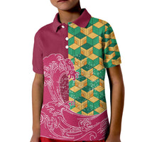 Japanese Bishamon-Kikkou Pattern Kid Polo Shirt Water Pillar Silent River Flow - Wonder Print Shop