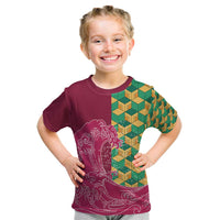 Japanese Bishamon-Kikkou Pattern Kid T Shirt Water Pillar Silent River Flow - Wonder Print Shop