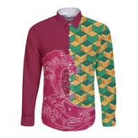 Japanese Bishamon-Kikkou Pattern Long Sleeve Button Shirt Water Pillar Silent River Flow - Wonder Print Shop