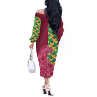 Japanese Bishamon-Kikkou Pattern Off The Shoulder Long Sleeve Dress Water Pillar Silent River Flow - Wonder Print Shop