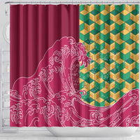 Japanese Bishamon-Kikkou Pattern Shower Curtain Water Pillar Silent River Flow - Wonder Print Shop