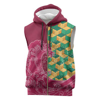 Japanese Bishamon-Kikkou Pattern Sleeveless Zip Hoodie Water Pillar Silent River Flow - Wonder Print Shop