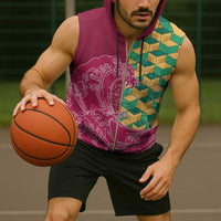 Japanese Bishamon-Kikkou Pattern Sleeveless Zip Hoodie Water Pillar Silent River Flow - Wonder Print Shop