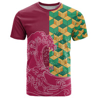 Japanese Bishamon-Kikkou Pattern T Shirt Water Pillar Silent River Flow - Wonder Print Shop