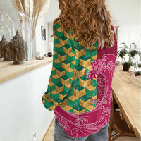 Japanese Bishamon-Kikkou Pattern Women Casual Shirt Water Pillar Silent River Flow - Wonder Print Shop