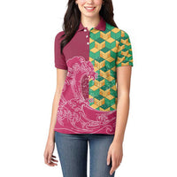 Japanese Bishamon-Kikkou Pattern Women Polo Shirt Water Pillar Silent River Flow - Wonder Print Shop