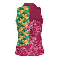 Japanese Bishamon-Kikkou Pattern Women Sleeveless Polo Shirt Water Pillar Silent River Flow - Wonder Print Shop