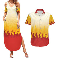 Japanese Kaen Pattern Couples Matching Summer Maxi Dress and Hawaiian Shirt Flame Pillar Blazing Lion Heart - Wonder Print Shop