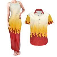 Japanese Kaen Pattern Couples Matching Tank Maxi Dress and Hawaiian Shirt Flame Pillar Blazing Lion Heart - Wonder Print Shop