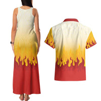 Japanese Kaen Pattern Couples Matching Tank Maxi Dress and Hawaiian Shirt Flame Pillar Blazing Lion Heart - Wonder Print Shop