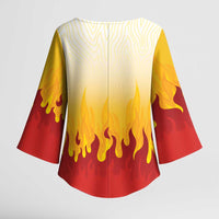 Japanese Kaen Pattern Kimono Sleeve Blouse Flame Pillar Blazing Lion Heart - Wonder Print Shop