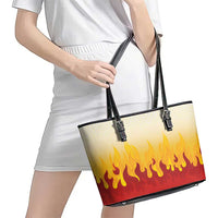 Japanese Kaen Pattern Leather Tote Bag Flame Pillar Blazing Lion Heart - Wonder Print Shop