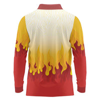 Japanese Kaen Pattern Long Sleeve Polo Shirt Flame Pillar Blazing Lion Heart - Wonder Print Shop
