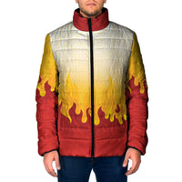 Japanese Kaen Pattern Padded Jacket Flame Pillar Blazing Lion Heart - Wonder Print Shop
