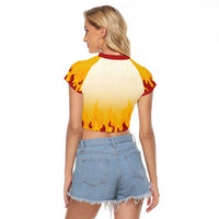 Japanese Kaen Pattern Raglan Cropped T Shirt Flame Pillar Blazing Lion Heart - Wonder Print Shop