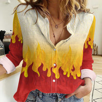 Japanese Kaen Pattern Women Casual Shirt Flame Pillar Blazing Lion Heart - Wonder Print Shop