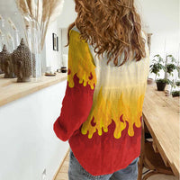 Japanese Kaen Pattern Women Casual Shirt Flame Pillar Blazing Lion Heart - Wonder Print Shop