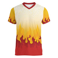 Japanese Kaen Pattern Women V-Neck T-Shirt Flame Pillar Blazing Lion Heart - Wonder Print Shop