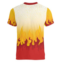 Japanese Kaen Pattern Women V-Neck T-Shirt Flame Pillar Blazing Lion Heart - Wonder Print Shop