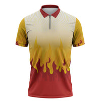 Japanese Kaen Pattern Zipper Polo Shirt Flame Pillar Blazing Lion Heart - Wonder Print Shop