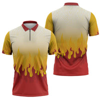 Japanese Kaen Pattern Zipper Polo Shirt Flame Pillar Blazing Lion Heart - Wonder Print Shop