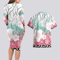 Japanese Kocho Pattern Couples Matching Long Sleeve Bodycon Dress and Hawaiian Shirt Insect Pillar Butterfly Flower Fairy - Wonder Print Shop