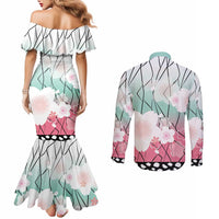 Japanese Kocho Pattern Couples Matching Mermaid Dress and Long Sleeve Button Shirt Insect Pillar Butterfly Flower Fairy - Wonder Print Shop