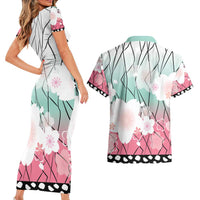 Japanese Kocho Pattern Couples Matching Short Sleeve Bodycon Dress and Hawaiian Shirt Insect Pillar Butterfly Flower Fairy - Wonder Print Shop