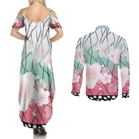 Japanese Kocho Pattern Couples Matching Summer Maxi Dress and Long Sleeve Button Shirt Insect Pillar Butterfly Flower Fairy - Wonder Print Shop