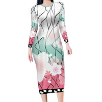 Japanese Kocho Pattern Long Sleeve Bodycon Dress Insect Pillar Butterfly Flower Fairy - Wonder Print Shop