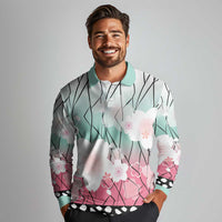 Japanese Kocho Pattern Long Sleeve Polo Shirt Insect Pillar Butterfly Flower Fairy - Wonder Print Shop